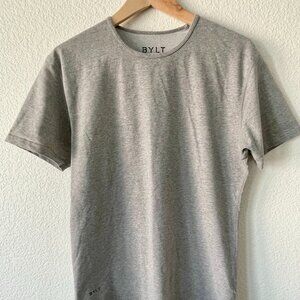 BYLT Drop Cut Lux Mens Short Sleeve Gray Shirt Size Small Workout Stretch